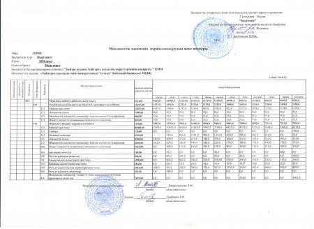 Мемлекеттік мекеменің қаржыландырудың жеке жоспары 2020жыл